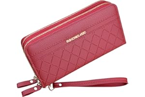 YIXUAN LLC Portefeuille pour Femme avec Double Fermeture éclair Portefeuille Portefeuille en Cuir PU pour Femme Portefeuille à Longue Pochette Grande Capacité Portefeuille Bracelet (Rouge1)