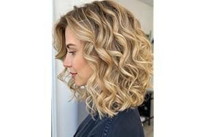 Webshaiy Ombre Blonde Wigs for Women, Short Curly Wavy Layered Blonde Bob Wig with Side Bangs, Ready To Go Natural Synthetic Glueless Wig Fringe with Dark Roots Used for Daily Party