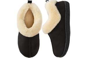 HomeTop Women's Closed back Slippers Faux Wool Warm Non Slip Outdoor Indoor House Shoes with Fuzzy Collar