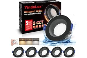 YindaLux Downlight LED Techo Empotrable Regulable, IP65 5W Focos LED Interior Techo Empotrado 3000K 4000K 6500K, 68mm AC220-230V Led Techo, Ojos de Buey LED para Techo Baño Salón, Negro 6 Pack
