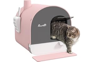 PawHut Caja de Arena para Gatos Arenero Cerrado para Gatos con Puerta Delantera Bandeja Extraíble Pala Alfombra y Filtro 43x44x47 cm Rosa