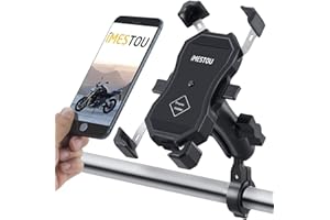 iMESTOU Support téléphonique de Moto, Porte-cellulaire à vélos avec Aluminium 1 "Bague à Billes Base 720 ° Rotation Universelle pour téléphones Portables de 3,5" -6,8 "