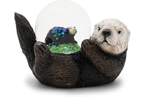 Elanze Designs Otter Mother and Baby Miniature 45MM Sturdy Polyresin Magical Whimsical Tabletop Dresser Nightstand Glitter Water Snow Globe Figurine Decoration