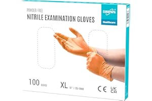 EUROPAPA® 100 guantes de nitrilo, desechables, guantes de examen, sin polvo, sin látex, no estériles, sin látex, talla XL, color naranja