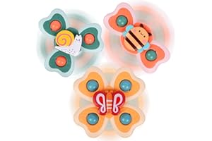 Ainiv 3PCS Suction Cup Spinner Toy, Baby Spinning Top Toys for 1+ Year Old Boys Girls, High Chair Toys with Suction Cup for Toddlers 1-3, Kids Fidget Toys for Baby Bath Table Airline Travel Essentials