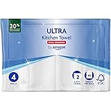 by Amazon Asciugatutto da Cucina ULTRA (Extra Assorbente), 4 Rotoli (1 Confezione da 4), 45 Fogli Per Rotolo, Bianco