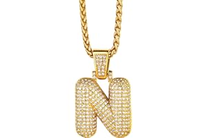 Richsteel Cubic Zirconia Bubble Letter Initial Pendant Necklace, Sparkle Number 0-9 Pendant, Trendy Hip Hop Jewellery, Customizable Name, with Gift Packaging