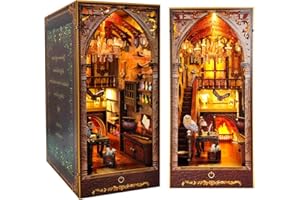 XUXLEKK Book Nook Kit, DIY Book Nook Magia Miniature da Costruire DIY Booknook 3D Puzzle Legno con Mobili e Luce LED, Casa delle Bambole in Miniatura Adatto a Persone dai 14+ Anni (Accademia di Harry)