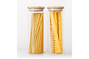 Bewunder Napoli Set di barattoli in vetro borosilicato 2 x 2L con coperchio in bambù naturale per conservare Spaghetti, pasta, farina e altro ancora