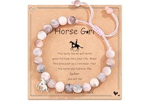 LunarCharm Bracelet with Horse Pendant made of Pink Natural Stone, Children's Girls Bracelet for Girls, Granddaughter, Daughter, Niece who Loved Horses, Horse Gifts