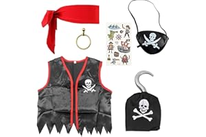 SKHAOVS Lot de 6 déguisements de jeu de rôle de pirate, costume de capitaine de pirate, déguisement de pirate, kit d'accessoires de costume de pirate pour garçon, fête d'anniversaire sur le thème des
