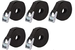 SRICAM 5-Pack Tie Down Lashing Straps, Heavy Duty Tensioning Belts Cam Buckle Tie Down for Kayak Boat Car Luggage Cargo Trailer (1m*25mm, Black)