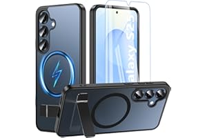 OWKEY Magnetisch für Samsung Galaxy S25 Hülle mit Ständer für MagSafe,Handyhülle Samsung S25 mit Schutz Glas,Militärschutz Stoßfest Schutzhülle für S25 Case - Matt Schwarz