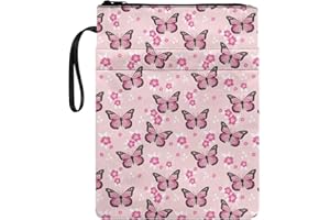 Poceacles Copertina per libri in poliestere resistente con motivo floreale con farfalle rosa per copertina rigida e custodia per libri con cerniera per donne e ragazze adolescenti