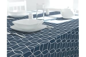 Dehaus® Wipe Clean Table Cloth - Large Navy Geo Flow - Wipe Clean PVC Oilcloth Table Cover - Rectangular Plastic Vinyl Tablecloth - Water Resistant & Easy To Clean - Kitchen or Dining Table Protector