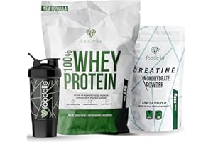 Pack Foodelis Proteinas Whey 2 kg Vainilla + Creatina 300g + Shaker de Regalo | Whey Protein con Aminoácidos Esenciales | Proteinas para Masa Muscular de Alta Solubilidad | Proteina en Polvo