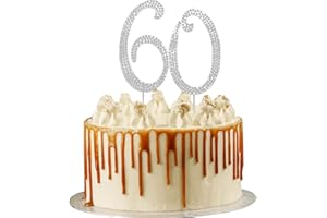 QIUJUNDE Decorazione per torta d'argento Numero 60 Decorazione per torta, numeri di diamanti Cake Topper Cupcake Toothpick per 60 anni Donne donna Anniversario di matrimonio Decorazione per festa di compleanno