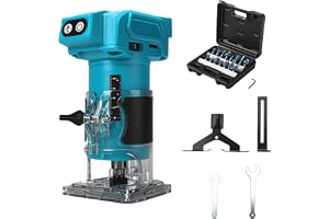 Batteridriven överfräs kompatibel med Makita 18V-batteri (utan batteri), 800 W borstlös trätrimmer med 10 000–30 000 varv/min, 5 hastigheter, rak styrning och 15 fräsbits, handfräs för träbearbetning