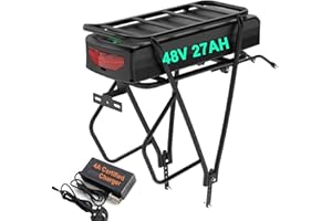 HXRFOAK (UK Warehouse) Rack ebike battery 48V 27AH Waterproof lithium battery with Rack, charger, USB port for 48V 1500W 1000W 750W 500W Ba-fang,AW, Most Ebike conversion kit