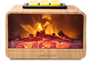 EQUSUPRO Wax Melt Warmer Electric Melter - Electric Flame Fireplace Wax Burner, Wax Melter for Scented Wax Melts with 4 timer, Flame Light Fragrance Wax Cubes Warmer Gift & Decor for Home Office Studio(Wood)