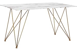 BELIANI Tavolo con Piano Effetto Marmo Bianco in Vetro Gambe Oro 140 x 80 cm