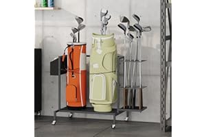 MAHANCRIS Golf Storage Rack, Golf Bag Storage Stand Fits 2 Golf Bags, Freestanding Golf Club Holder for Garage, Shed, Home, Basement, Other Golfing Equipment Accessories, Black ABEBK17501