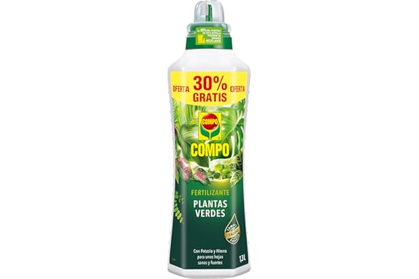 COMPO Fertilizante de plantas verdes para plantas de interior, balcón y terraza, Fertilizante líquido con extra de potasio y hierro, 1,3 L