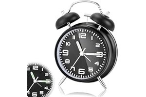 MIIEPLS Budzik z podwójnym dzwonkiem, analogowy, bez tykania, z dużym cyferblatem, okrągły budzik z lampką nocną i świecącymi wskazówkami, głośny alarm, budzik retro, delikatne budzenie dla ciężkich śpiących,