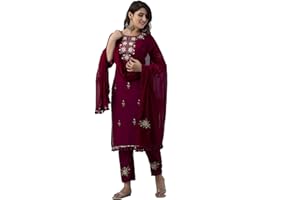 JG JAI GOVINDAM JG Damen Ethnic Wear Collection Rayon Straight Embridered Kurti & Pant Set mit Dupatta