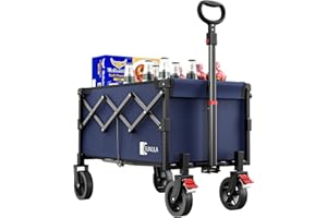 Sunula 220LBS Folding Camping Trolley, Heavy Duty 120L Large Capacity Garden Wagon Cart with All-Terrain Wheels, Lightweight Outdoor Utility Foldable Festival Trolley for Grocery, Shopping, Blue