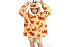 ADISPUTENT Kids Oversized Hoodie Blanket Fleece Sherpa Snuggle Sweatshirts Cute Animals Pattern Fluffy Pullover Ultra Soft Winter Warm Wearable Blanket for Boys Girls