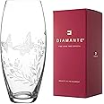 DIAMANTE Butterfly Vase - Etched Butterfly Filigree Wild Flower Floral Pattern - 30cm Clear