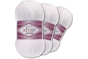 Wohnkult Alize - Cotton Gold - Lot de 3 pelotes de laine de qualité supérieure - 59 couleurs - Laine d'été à tricoter Amigurumi pour toute l'année (55 - Blanc)