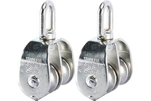 DasMarine 2 Pack Double Pulley Block in 304 Stainless Steel Crane Swivel Hook Double Pulley Roller Loading (M25)
