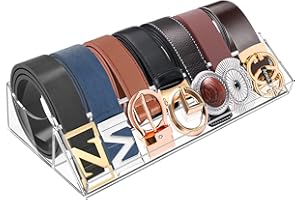 ToyaJeco Acrylic Belt Organizer, 7 Compartments Belt Storage Holder for Closet Drawer, Clear Belt Box Container Display Case with Display Stand for Tie Bow Tie Jewelry Watch