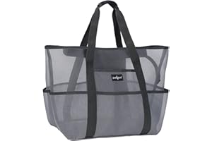 ZUXNZUX Sac de Plage Grand en Maille avec Fermeture Éclair, Fourre-Tout de Plage Anti-Sable Pliable Main Sac, Piscine Voyage L'été Vacances Vêtements Jouets Gym