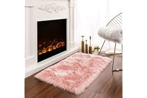Latepis Teppich Rosa 60x90 cm Teppich Flauschig Teppich Schaffell Kunstfell Teppich Klein Schlafzimmer Teppich Warm Teppich Weich Moderner Stil