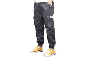 LAUSONS Boys Cargo Trousers for Kids Joggers Pants Elastic Waist Casual with Cuffed Bottom Age 4-15 Years