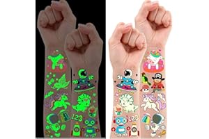 Leesgel Party Bag Fillers for Kids, 380 Styles(30 Sheets) Luminous Temporary Tattoos Stickers for Children Birthday Party Favours, Girls Boys Toys Games Stuff Supplies Halloween Decorations