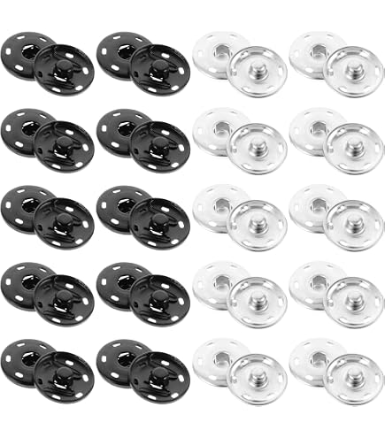 Set Di 8 Bottoni A Pressione In Metallo Nero - 25 Mm In Ottone - Automatici Invisibili Per Cucito, Vestiti, Borse E Fai Da Te