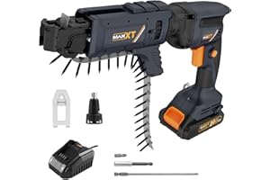 20V Drywall Screw Gun Brushless, MAXXT Cordless Lithium-Ion Brushless Self Feeding Drywall Screwdriver Autofeed 5000RPM with Collated Drywall Attachment（Included 2.0Ah Battery and Charger）