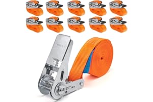 INDUSTRIE PLANET 10 pièces 800kg 4m Sangles de Serrage à cliquet Monobloc 1 Partie Sangles d'arrimage à cliquet 25mm Orange 800 daN 0,8t