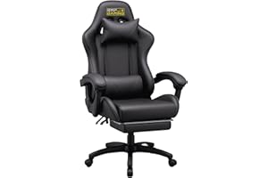 RMF PRO RMF Silla Gaming Profesional Ergonómica Reclinable, Sillón Gaming de Asiento Cómodo y Relajante con Reposapiés - Silla para Gamer con Ruedas Giratorias, Altura Ajustable Negra