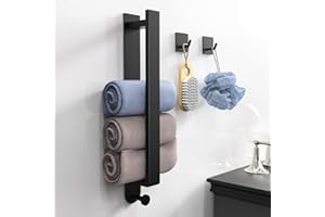 Handtuchhalter Ohne Bohren, Oneyus SUS304 Edelstahl Gästehandtuchhalter Schwarz Selbstklebend Handtuchstange Badetuchhalter mit Haken für Bad Küche (mit 2 Stück Handtuchhaken)