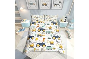 HOMEWISH Jungen Cartoon Auto Bettwäsche Set 135x200,Kinder Bau Fahrzeuge Tröster Abdeckung für Kind Kleinkind Teens,Dinosaurier Bettbezug,Traktor Maschinerie Bagger Bettdecke Abdeckung,Lkw Autos Bettwäsche