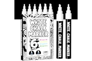 Hueritfly White Liquid Chalk pens - 6 Pack, Dust-Free, Chalk Pens for Windows and Glass, Blackboards, Whiteboards, Bright Colors Window Pens for School, Offices & Christmas Decorations