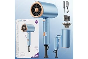 KRYVOTH Haartrockner 【Faltbar & 20M Ionen】 2000 W, professionell, schnelltrocknend mit 2 Geschwindigkeiten, 3 Hitze, Kaltstufe, Diffusor & Konzentrator, Stylingkämme, für Männer & Frauen Reisen