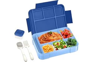 iNeibo Brotdose Kinder mit Fächern Lunchbox Kinder Brotdose mit Fächern Bento Box Kinder Brotbox Jausenbox Snackbox Vesperbox Vesperdose Kinder mit Soßenbox für Schule und Kindergarten PBA Frei Blau