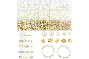 DYMHQ White Gold Polished Beads Making Kit - 800Pcs Spacer and Pearl Set with Storage Box, Clay Charms for DIY Necklace Bracelet Earrings