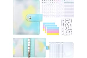 Touchfutrue Budget Planner, A7 Binder Budget Notizbuch, Ringbuch Leder Budget Geld Organizer Sparen Mit Folien, Finanzplaner Cash Stuffing Haushaltsbuch mit Geldfacher für Sparbuch (Blau)